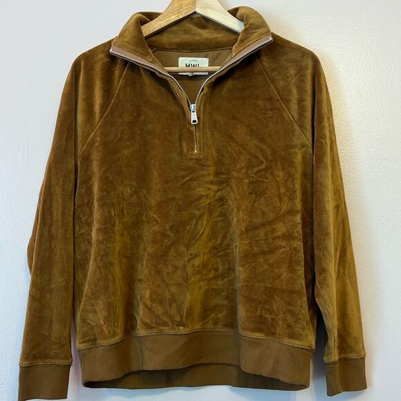 Madewell MWL Velour Half Zip Sweatshirt Lounge Retro 70s Dried Cedar Brown XS - Picture 3 of 10